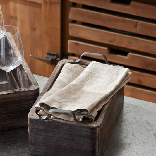 Rustic Wooden Box Tray with Metal Handle (Set of 2)