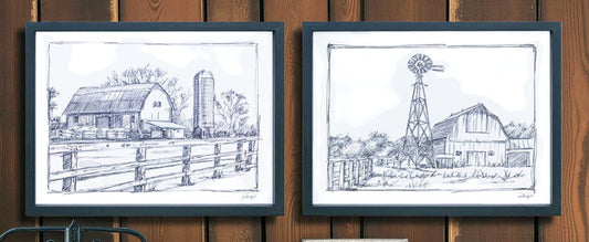 Farmhouse Barn Sketch (Set of 2)